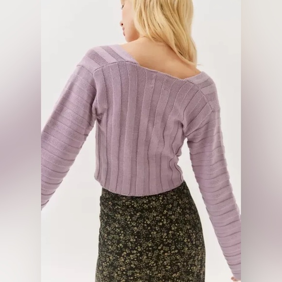Urban Outfitters BDG Mavis Striped V-Neck Pullover Sweater in Lavender M - Picture 2 of 5